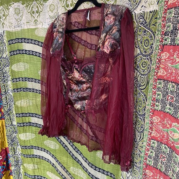 90s Frederick's of Hollywod Fairy Tapestry Corset/ Chiffon Shawl Set Size Small - Picture 8 of 16